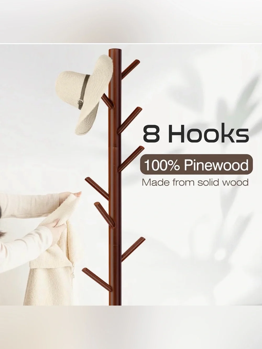 Brown Freestanding Coat Rack - 8-Hook Tree Design - New in box!